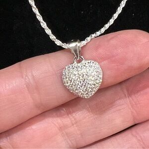 Pave’ Moissanite heart pendant set in 925 Sterling silver with 925 rope chain